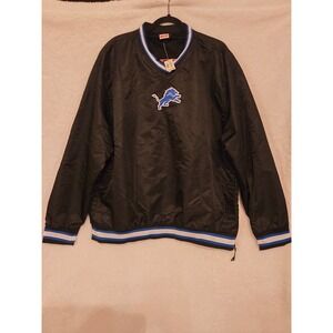 NFL Ultra Game Detroit Lions Men XL Black V-Neck Windbreaker Pullover 9168 NWT